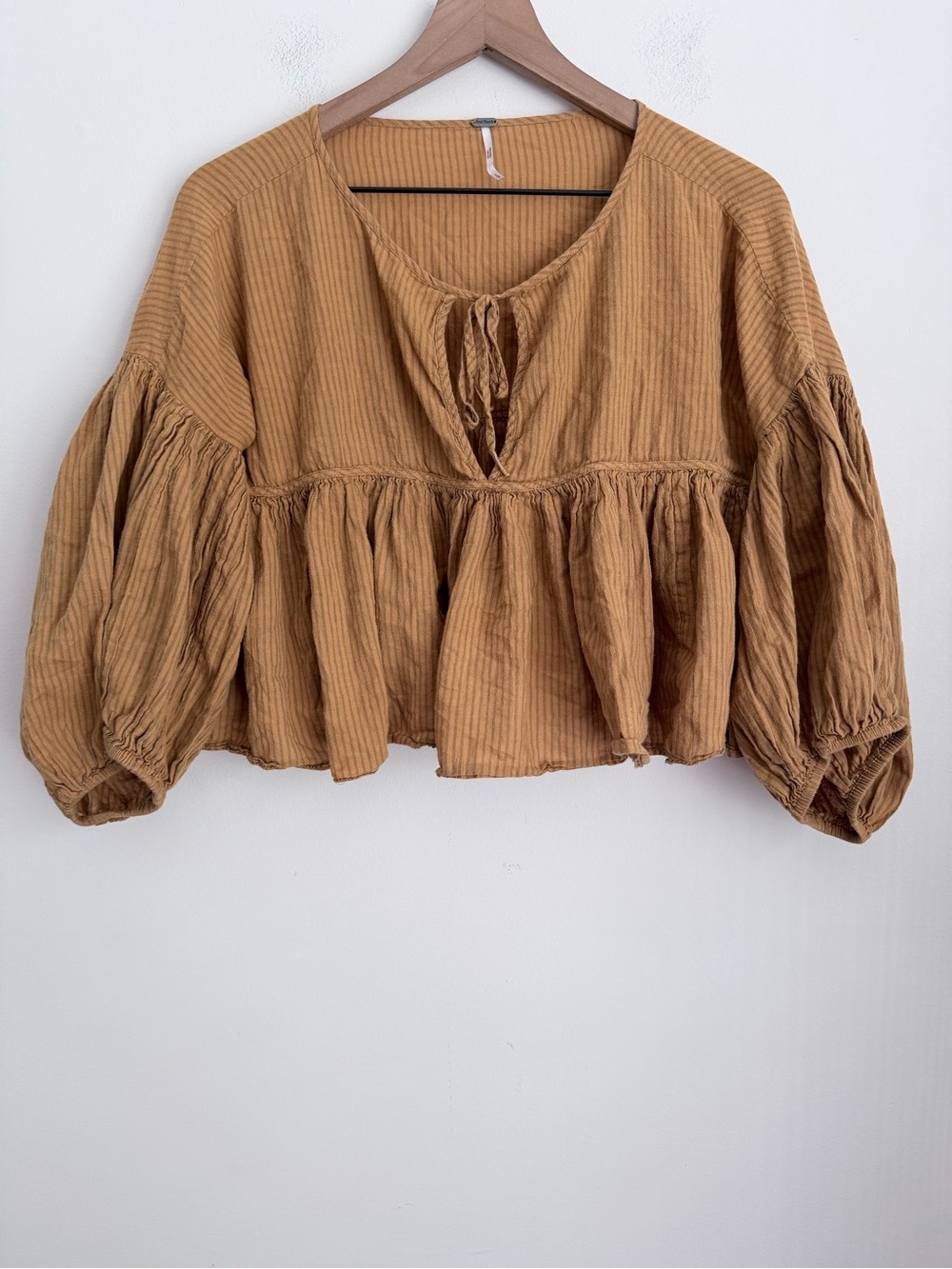 Free People Mustard Cropped Peasant Blouse